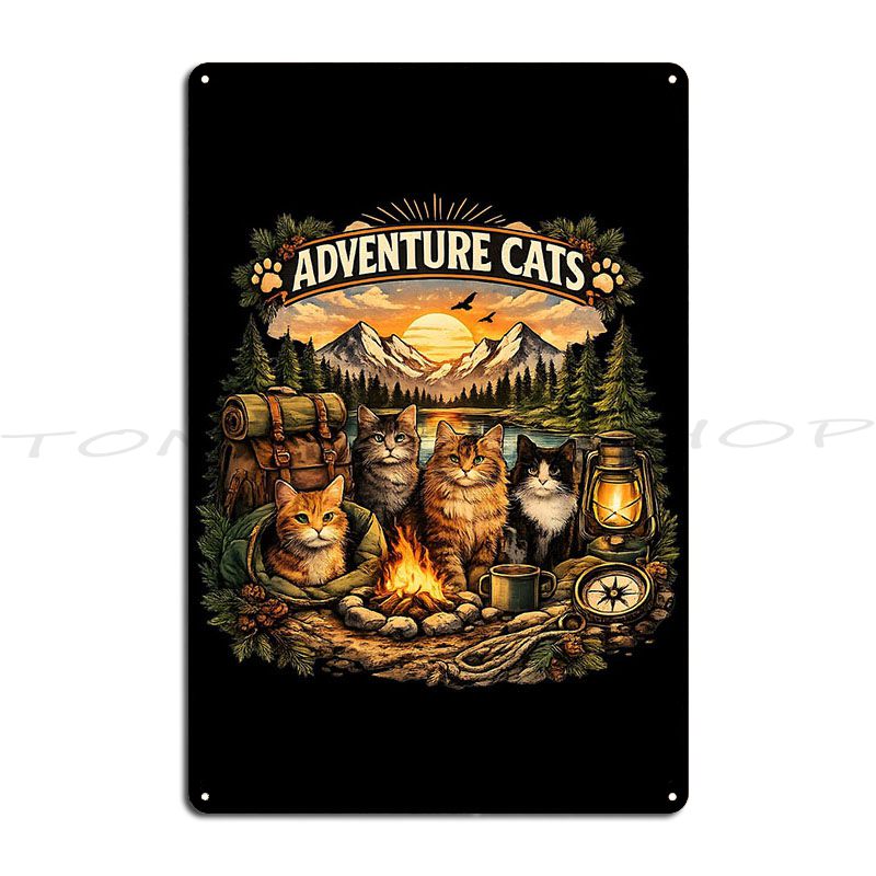 Outdoor Adventure Cinema - Abenteuerkatzen Niedliche Katzenliebhaber Outdoor Metallplakette Poster