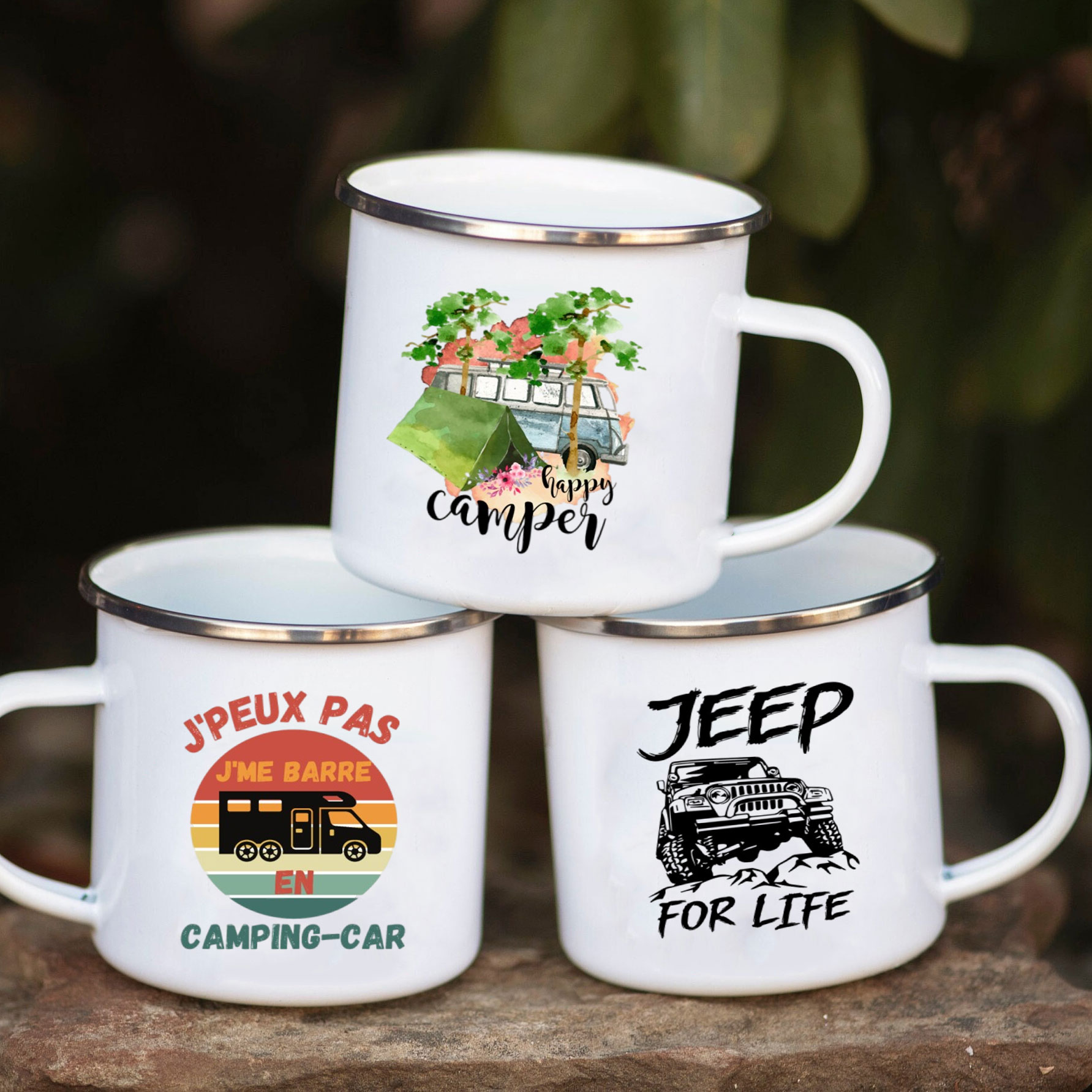 Outdoor Adventure Festival - Camping Auto Emaille Becher Abenteuer zusammen